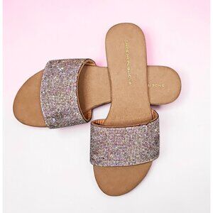 Rhinestone Embellished Slide Sandals Womens Sparkling Flat Slip-On Shoes